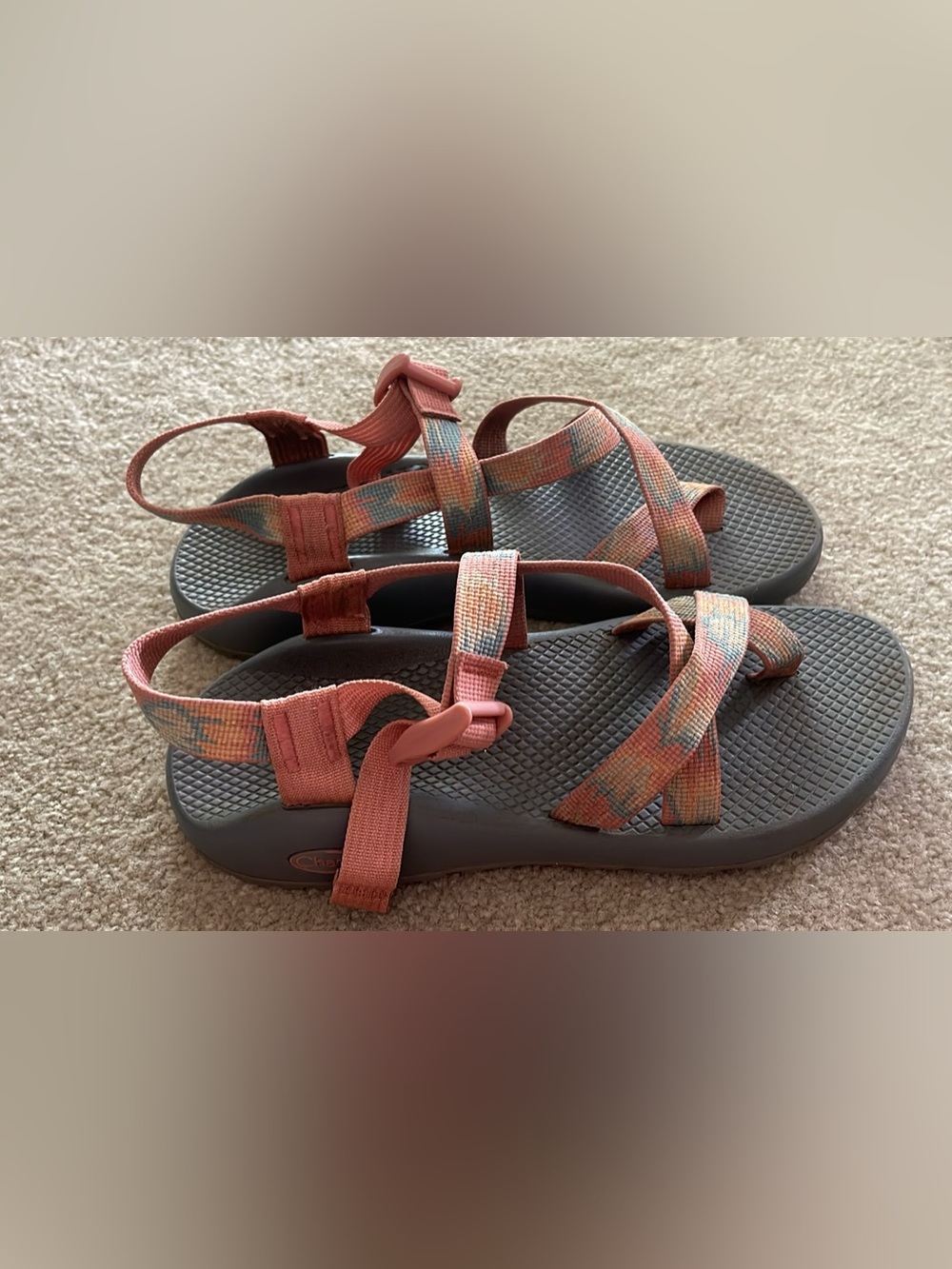 Chaco Women's Coral and Teal Patterned Strap Sandals